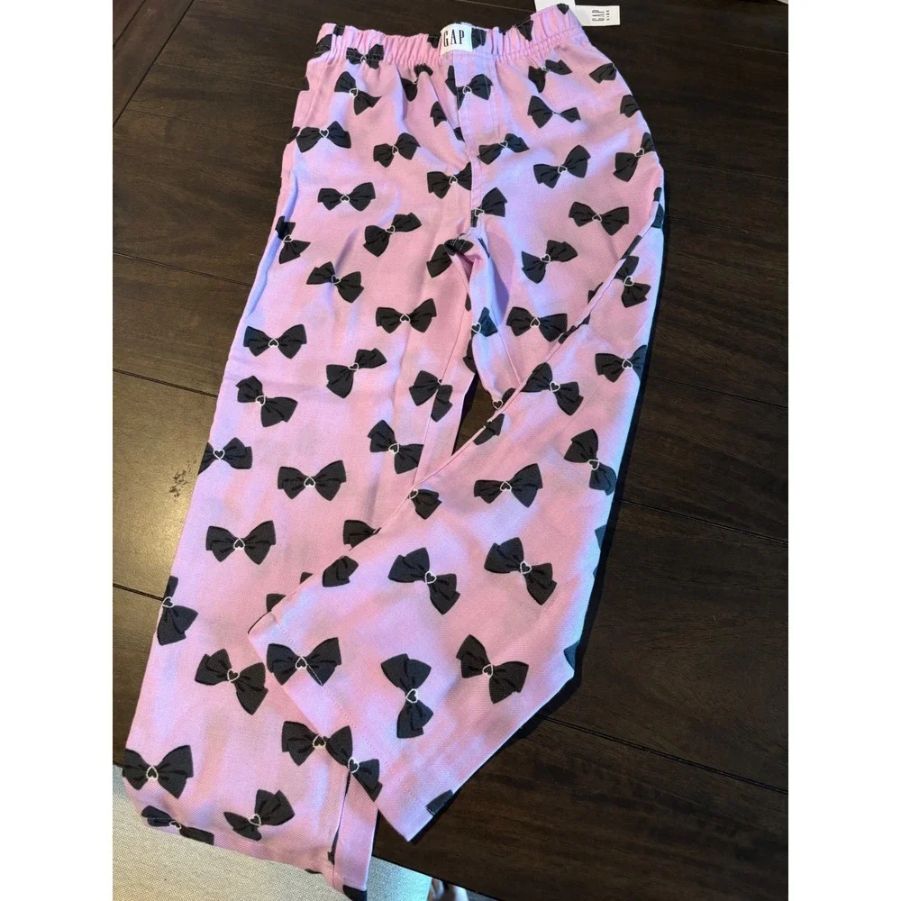 Gap Kids Girls Pink Black Bow Print Pajama Pants Sleep Bottoms Size 4 NWT